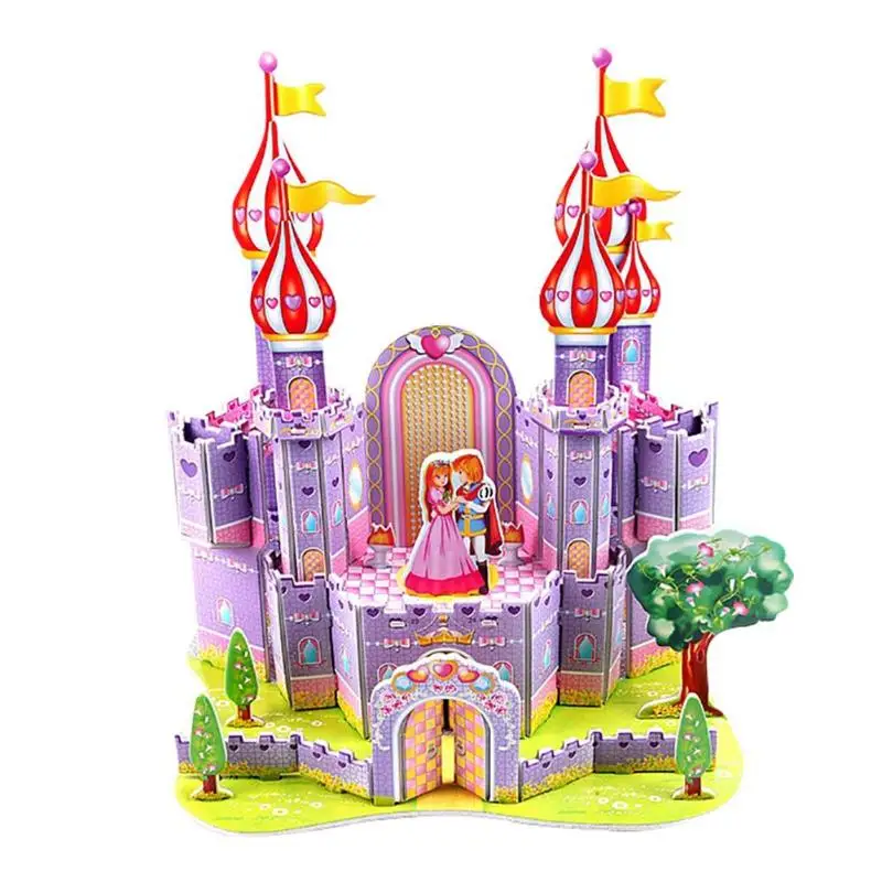 Handmade Toy Gift Funny Beauty Constructin 3D DIY Fairytale Castle Puzzle Baby Children Kids Educational Jigsaw Toy Kindergarten - Цвет: Purple