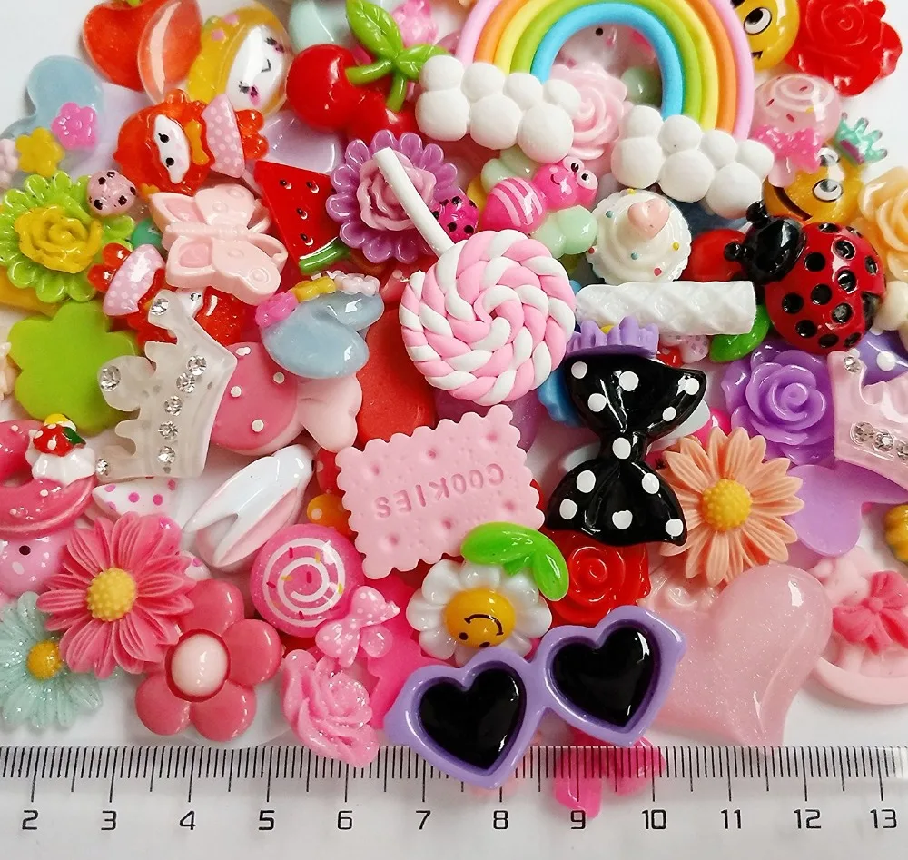 

Litchi Craft 50pcs Lots Mix Assort Easter DIY Flatbacks Resin Flat Back Buttons Scrapbooking Slime Charm For Girls