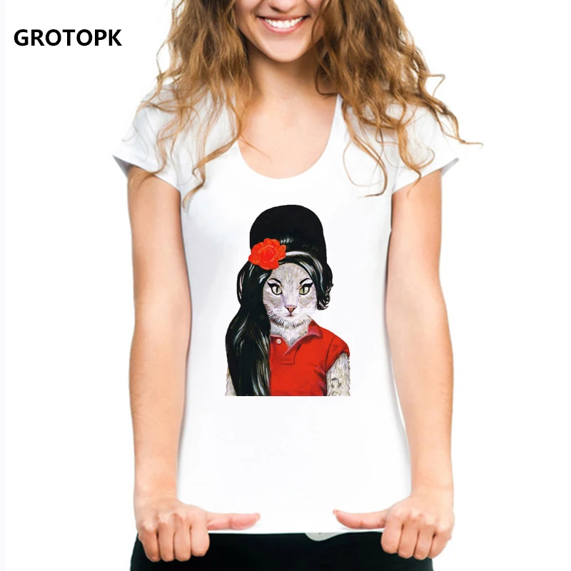 

Animal Cat Female T-shirt Harajuku T Shirt Women 2019 Amy Jade Winehouse Vogue Print T Shirt Streetwear Tops Short Sleeve Tshirt