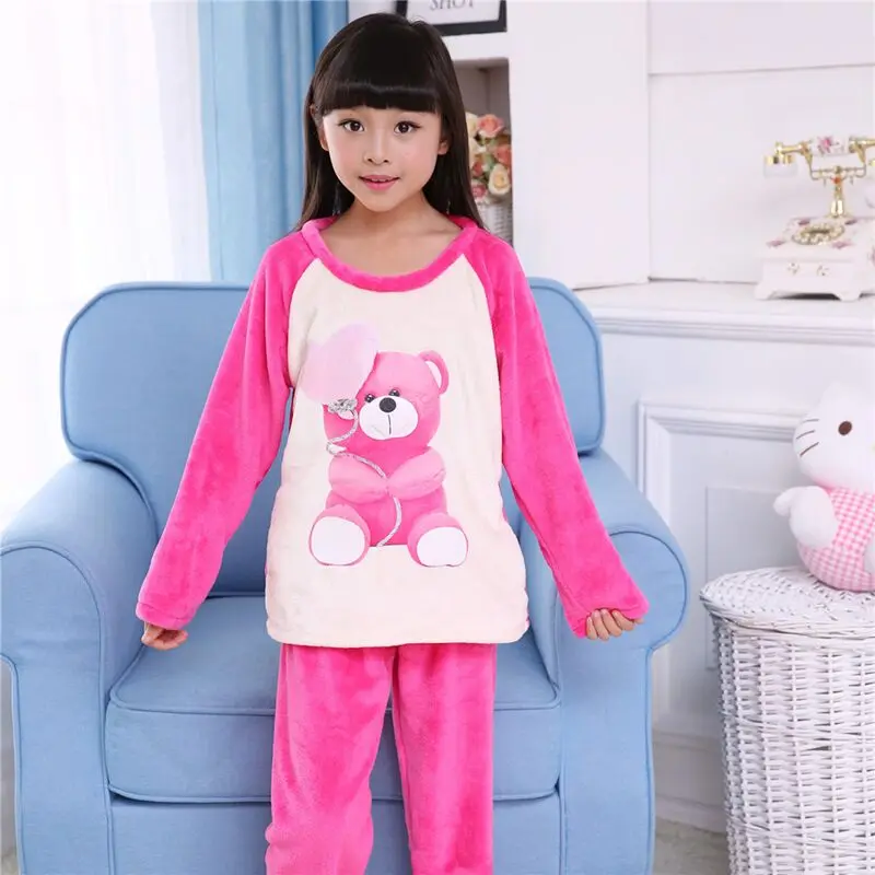 2019 Winter Children Fleece Pajamas Thicken Warm Flannel Sleepwear Girls Loungewear Coral Fleece