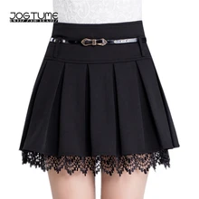 JOGTUME Женская кружевная плиссированная юбка с поясом новая мода черные женские элегантные мини юбки с высокой талией Falda De Fiesta 3XL