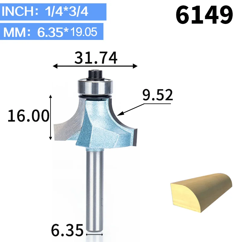 HUHAO 1 шт. круглые фрезы для дерева, деревообрабатывающий инструмент, промышленная Концевая фреза с подшипником, фреза, угловая круглая Концевая фреза - Длина режущей кромки: 6149