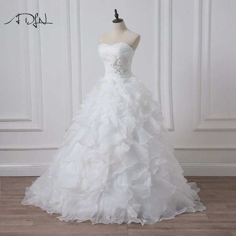 A-line Ruffles Beading Sweetheart Organza Wedding Dress