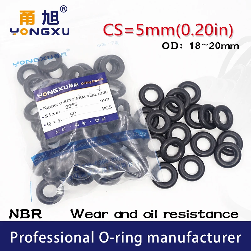 

50PCS/Lot Black NBR Sealing O-Ring CS5mm Thickness OD18/20*5mm Seal Rubber NBR Oil Resistant Nitrile Gasket Oil Rings Washer