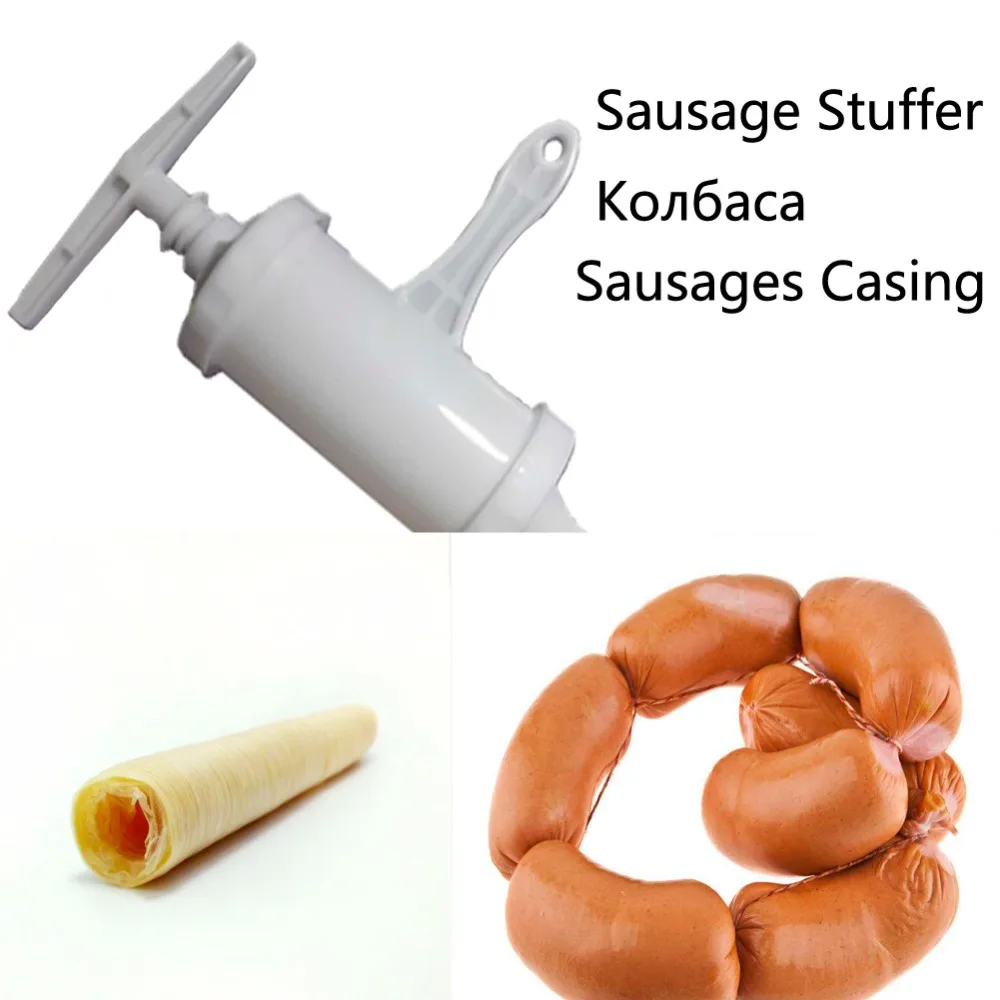 Manual Sausage Meat Fillers Machine + 14m*41mm Dry Salami Collagen Meat