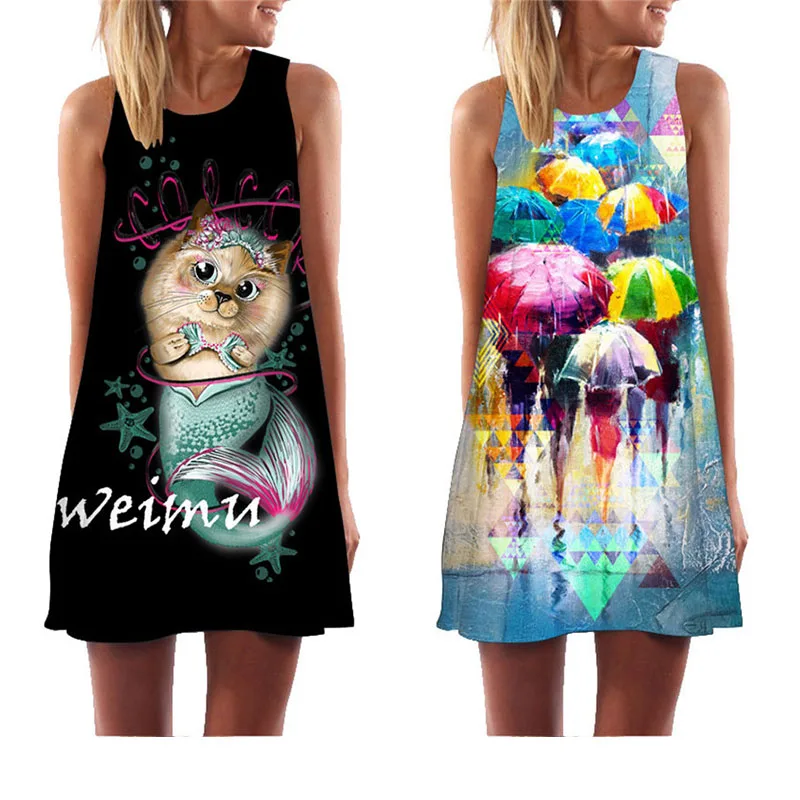 

chuqian 2019 Summer Dress Women Vintage Sleeveless Vest Dress Loose Causal Print Beach Ware Sundresses Robe Femme Sukienki