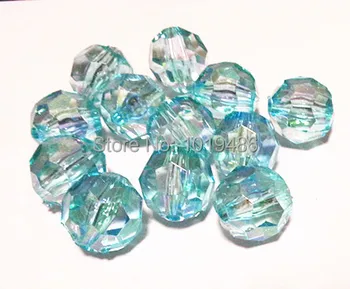 

AB Effect Lake blue color 20MM Acrylic Faceted Beads 100pcs/lot AB Transparent Round Bicone Hexagon Beads for Chunky Necklace!!