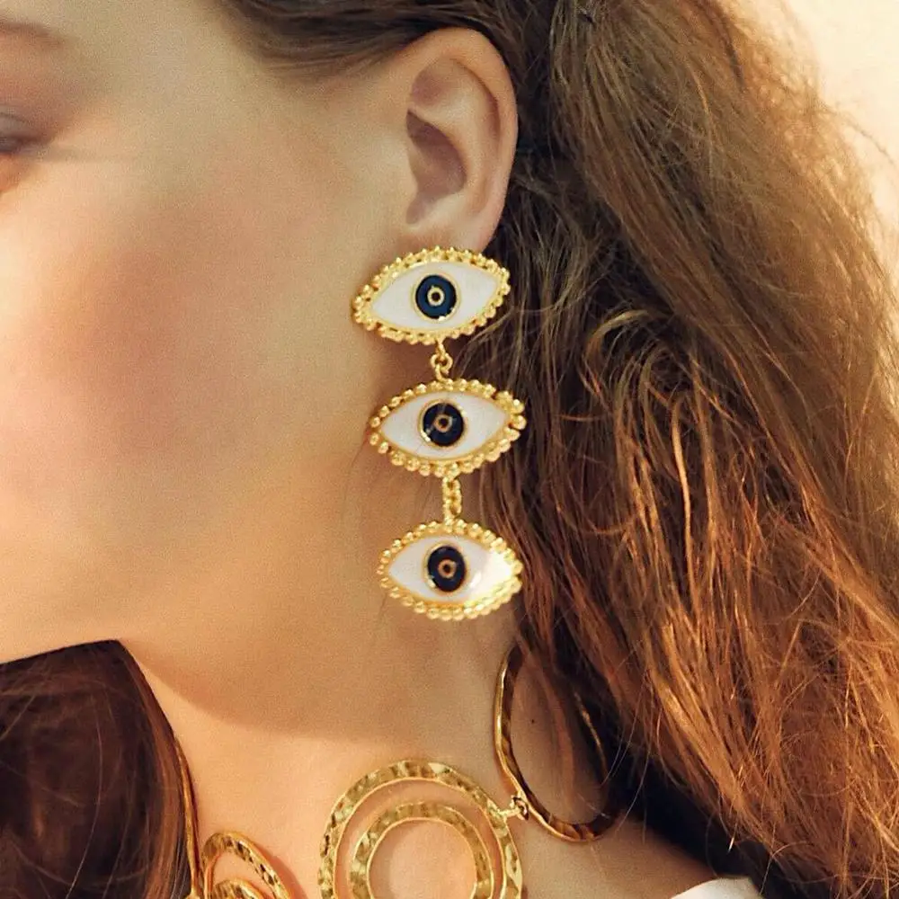 2019 New Design Lady's Street Style Evil Eye Chain Statement Earring Women's Gold Earrings For Women Party | Украшения и