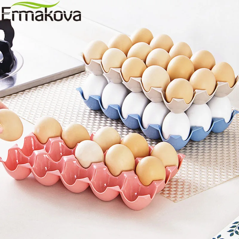 ERMAKOVA Fridge Egg Storage Box 15-Grid Plastic Egg Tray Holder Organizer Box Container Egg Dispenser for Refrigerator Capacity