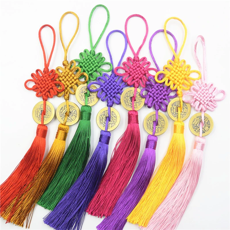 

3PCS Multicolor Polyester Chinese Knots Copper Money Tassels DIY Jewelry Curtain Garments Decorative Accessories Craft Tassels