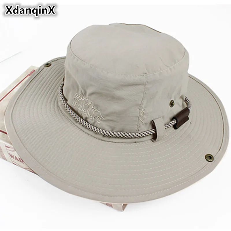 Xdanqinx الكبار الرجال الصيف تنفس حجم شبكة شاطئ دلو القبعات للرجال النمط الغربي للتعديل قبعة snapback داد أحد قبعة