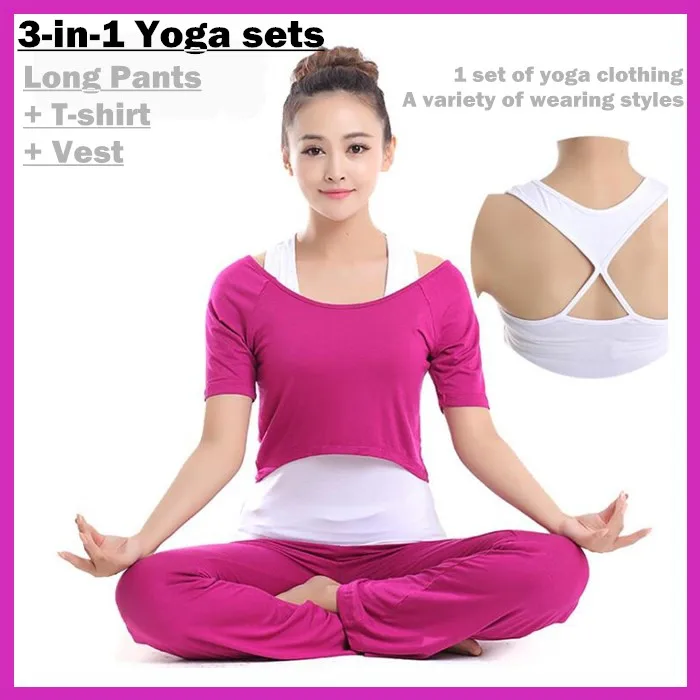 

3-in-1 Women 99% Modal Sportswear Yoga Sets,Slim Yoga Short T-shirt+Vest+Long Pants,Fitness Dance Gym Running Girls Sports Suits