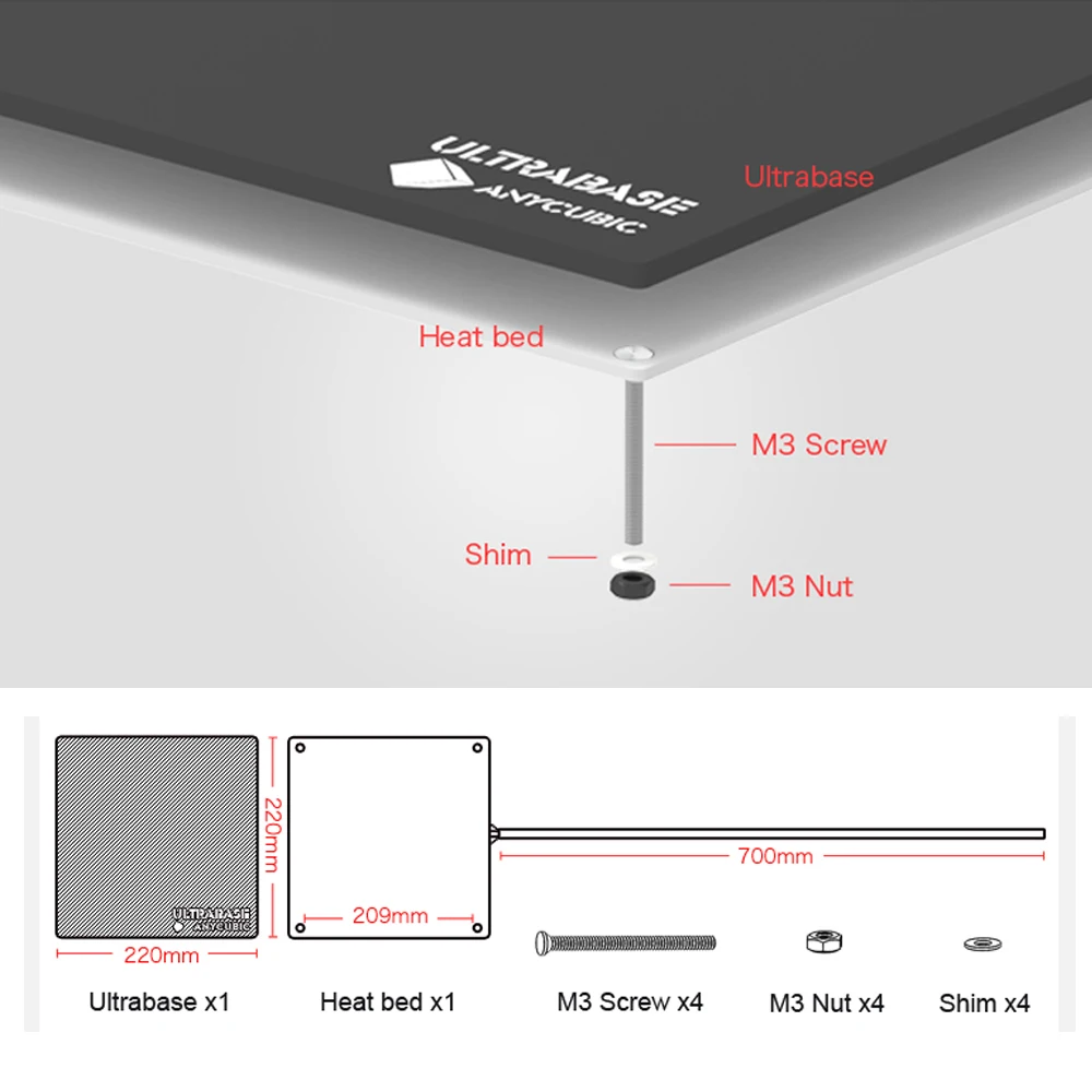 ANYCUBIC ultracase 3d принтер платформа с подогревом сборки поверхности стеклянная пластина 220x220x5,5 мм Совместимость для 3d принтера MK2 MK3