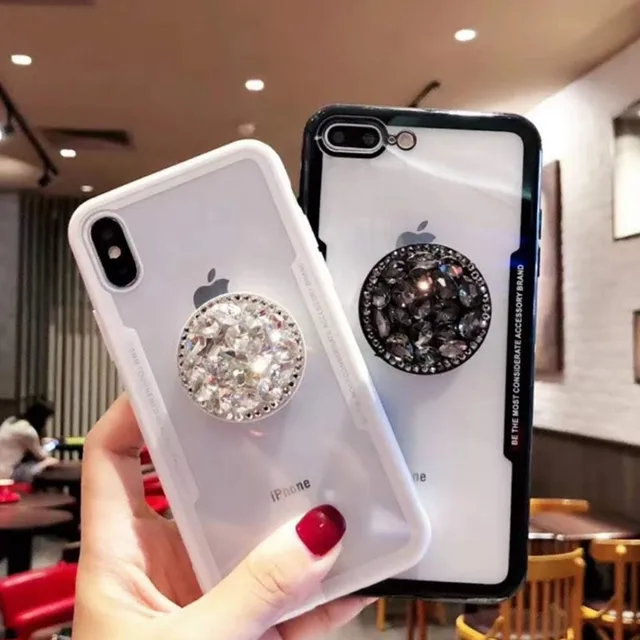 S8 S9 Plus Fashion Diamond Air Stand Holder Phone Case for Samsung S9 S8 S7 S6 edge Samsung A520 A8 A6 J3 Sparkle Bling Cover