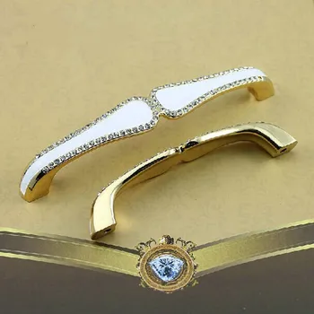 

128mm 96mm rhinestone kitchen cabinet wine cabinet door handles white gold crystal drawer tv cabinet pull knob 5" modern deluxe