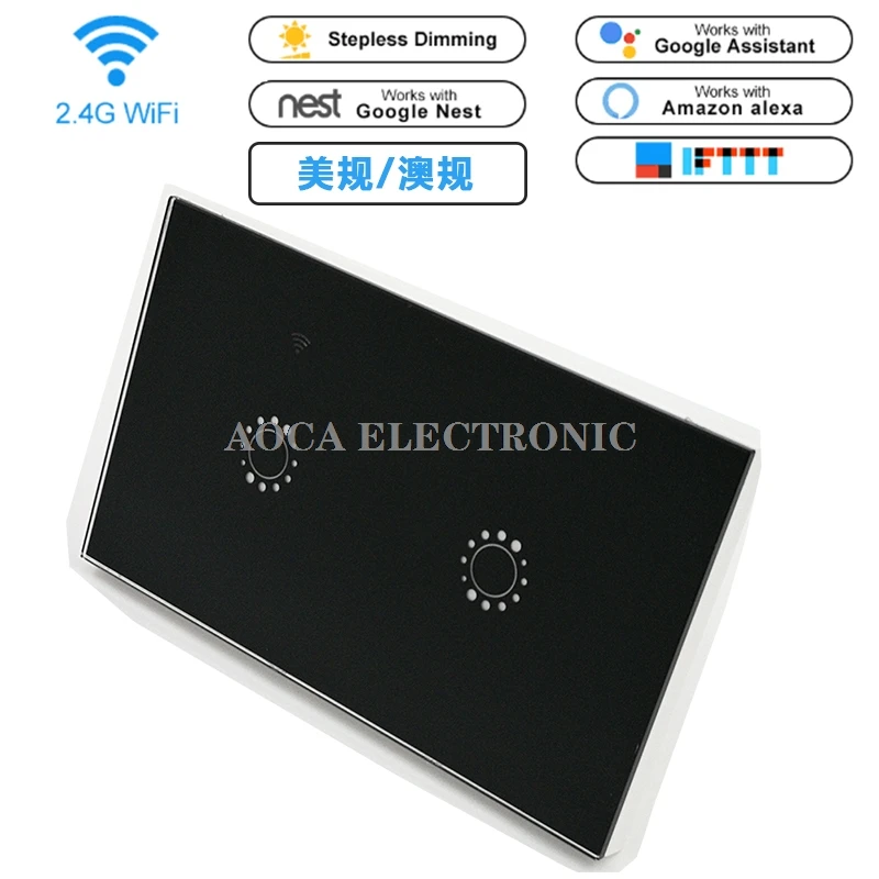 

2 Gang Wi-Fi Smart Touch Switch Wall Light Panel Wireless Intelligence Timing&Remote Control APP Work with Alexa Google Home us