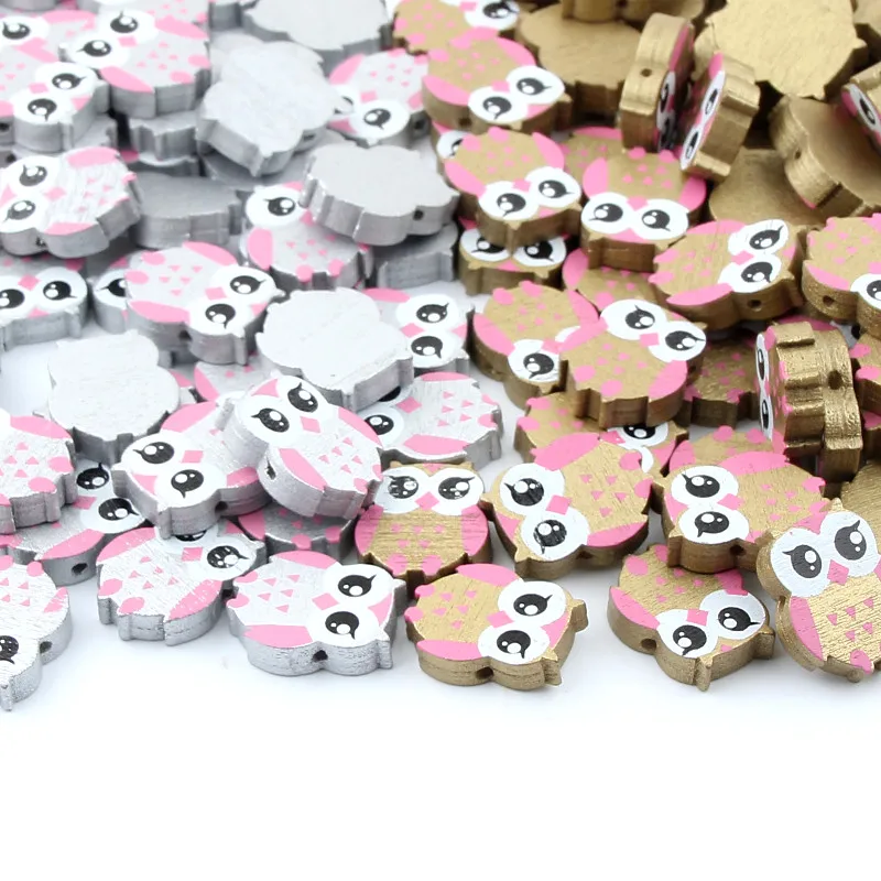 

50pcs Wooden Lovely Owl Spacer Beading Beads 21x17mm for Baby DIY Crafts Kids Toys & Pacifier Clip Wood Bead Bracelet