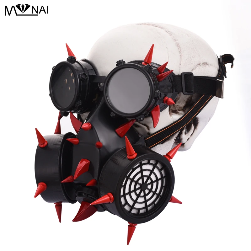 

Steampunk Burning Man Spike Mask Costume Red Rivets Goggles Retro Vintage Cosplay Glasses Masks Accessories Goth