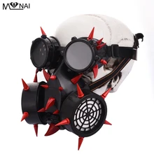 Steampunk Burning Man Spike Mask Costume Red Rivets Goggles Retro Vintage Cosplay Glasses Masks Accessories Goth new double steam punk mask steampunk mask gas masks daft punk mighty metal rivet respirator goggles vintage glasses land retro