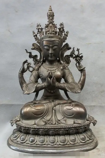 s03296-14-tibet-pure-bronze-copper-lotus-4-arms-chenrezig-kwan-yin