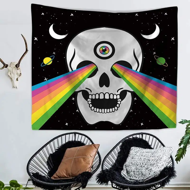 

Halloween Nordic Printed Bohemian Hippie Flower Skull Tapestry Wall Hanging Wall Blanket Carpet Decorative Wall Tapestries Cloth
