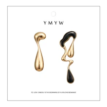 YMYW уникальные золотые металлические асимметричные серьги-гвоздики с черной эмалью милые ювелирные украшения для женщин на день рождения Bijoux Brincos подарок