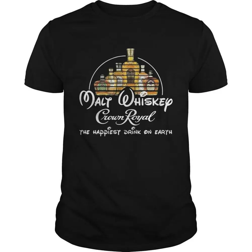 

2019 Cool Malt Whiskey Crown The Happiest Drink T Shirt Black Cotton Men Unisex Tee