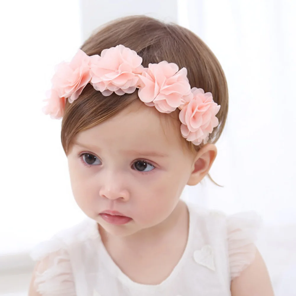 New Baby Flower Headband Pink Ribbon Hair Bands Handmade DIY Headwear