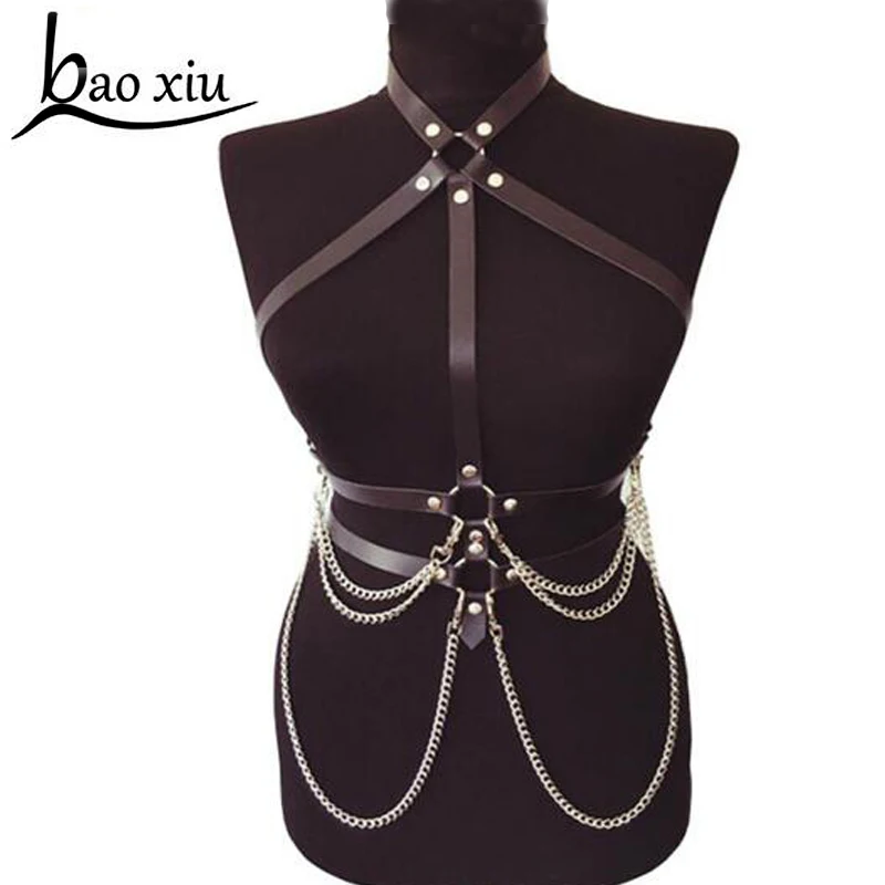 

2019 New Women Tassel Suspender Belts Black Harajuku Gothic Body Bondage Nightclub Sexy Leather Harness Garter Belt Accessories
