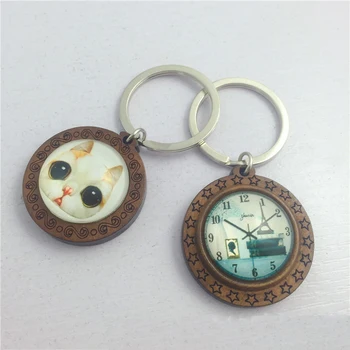 

30pcs Customize Wood Cabochon Keychain Semi-finished Base Key Chains 25mm wooden Key chains cameo bezel blanks DIY keyring