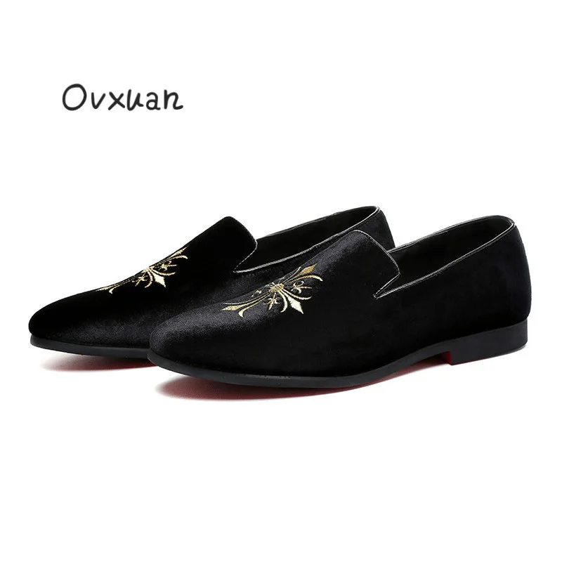 

Ovxuan Exquisite Embroidery Men Loafers Moccasins Suede Leather Party & Wedding Male Dress Shoes Casual Flats Italian Shoes Men