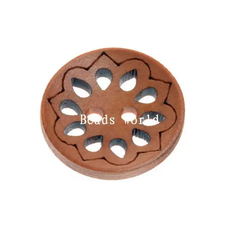 

50 Pcs Light Coffee Hollow 2 Holes Round Wood Sewing Buttons Scrapbooking Fabric Covered Flat Back Button 23mm (W04333 X 1)