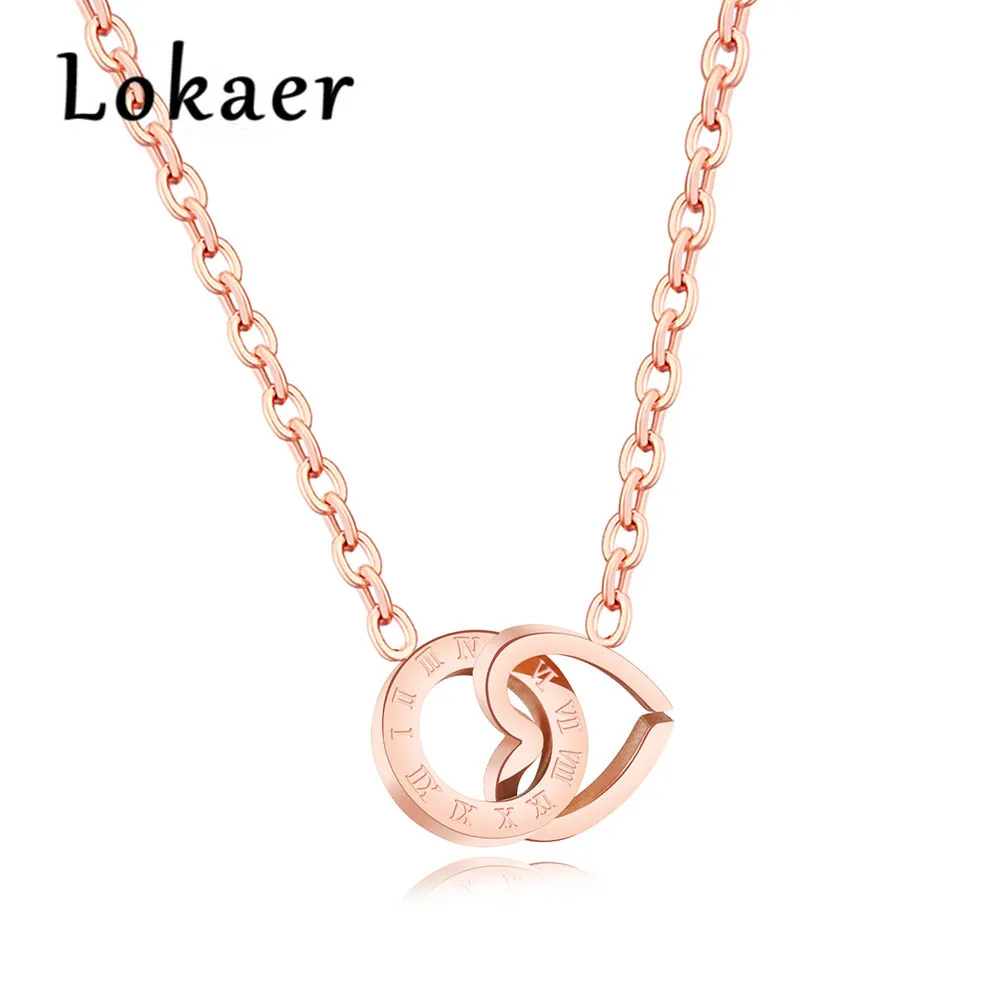 

Lokaer New Rose Gold Color Roman Numeral Chokers Necklaces Female Double Love Circle Geometric Clavicle Chain Necklace LGX1281