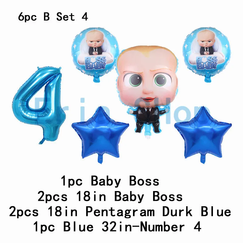 Boss baby на 1-й День Рождения Декоративные столовые принадлежности кружки, тарелки, салфетки 32 дюйма большие воздушные гелиевые шары с цифрами для душа - Цвет: 6pc Baby Start 4