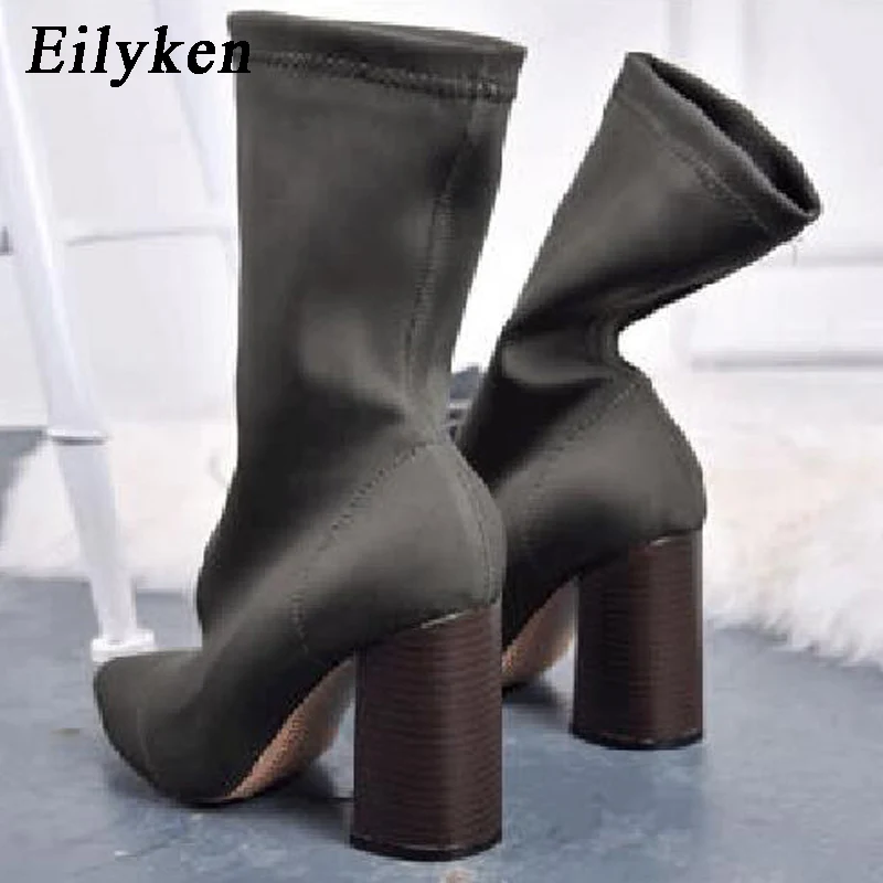 Eilyken женские ботильоны обувь с острым носком на квадратном каблуке пикантные женские ботинки с острым носком на высоком каблуке 9 см размеры 34-40