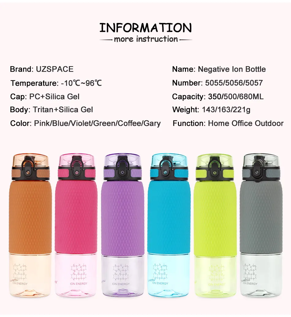 UZSPACE 500ml Tritan Sports Water Bottles Creative Portable buckle Lemon fruit tea Filter Shaker Drink Bottle For Water BPA Free5055-5056-5057_02