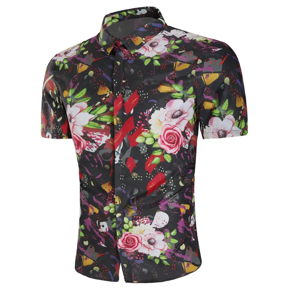 

Casual Floral Shirt Men Hawaiian Shirt Mens Clothing Slim fit Hip hop Flower Short-sleeved New