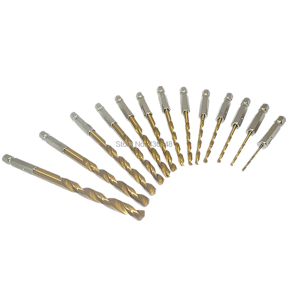 13PC Haute Vitesse Acier Haute Vitesse Acier Revêtement Titane Drill Bit Set 1//4/" tige hex