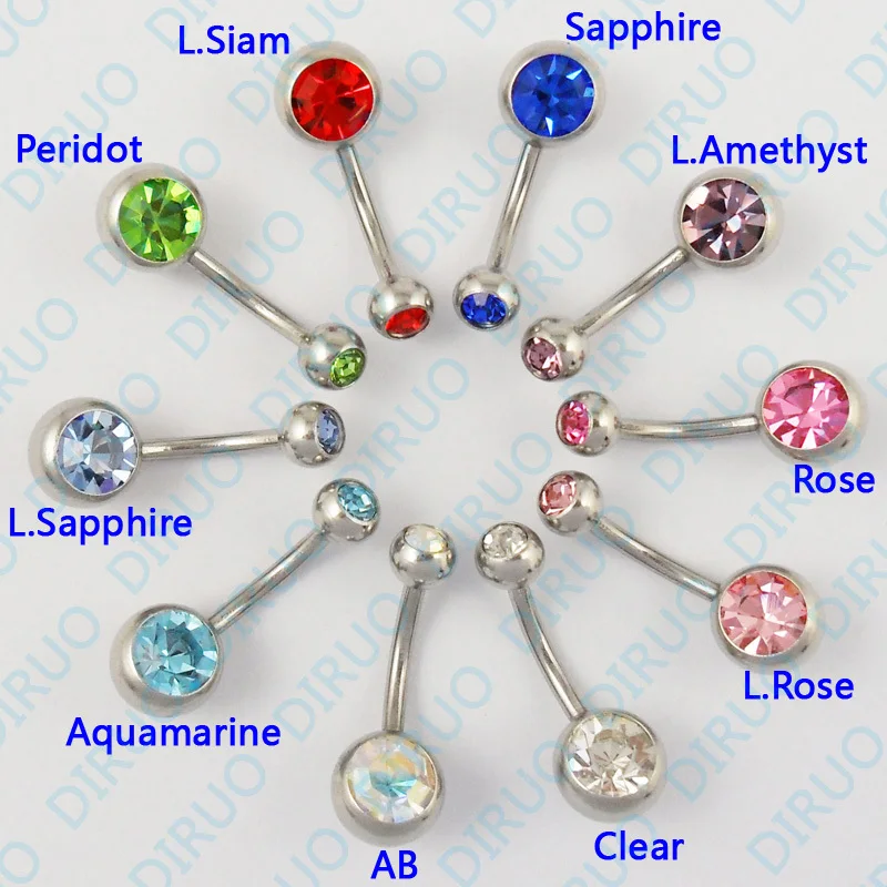 14G Double Gem Belly Ring,Press Fit Navel Button Ring Body Piercing Jewelry,Body Jewelry nickel-free 100pcs/lot mixed colors