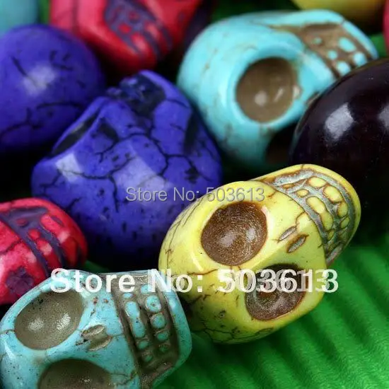 

fashion 18*17*14mm Multicolor Howlite stone Carved Skull Loose Beads one strand tb1003