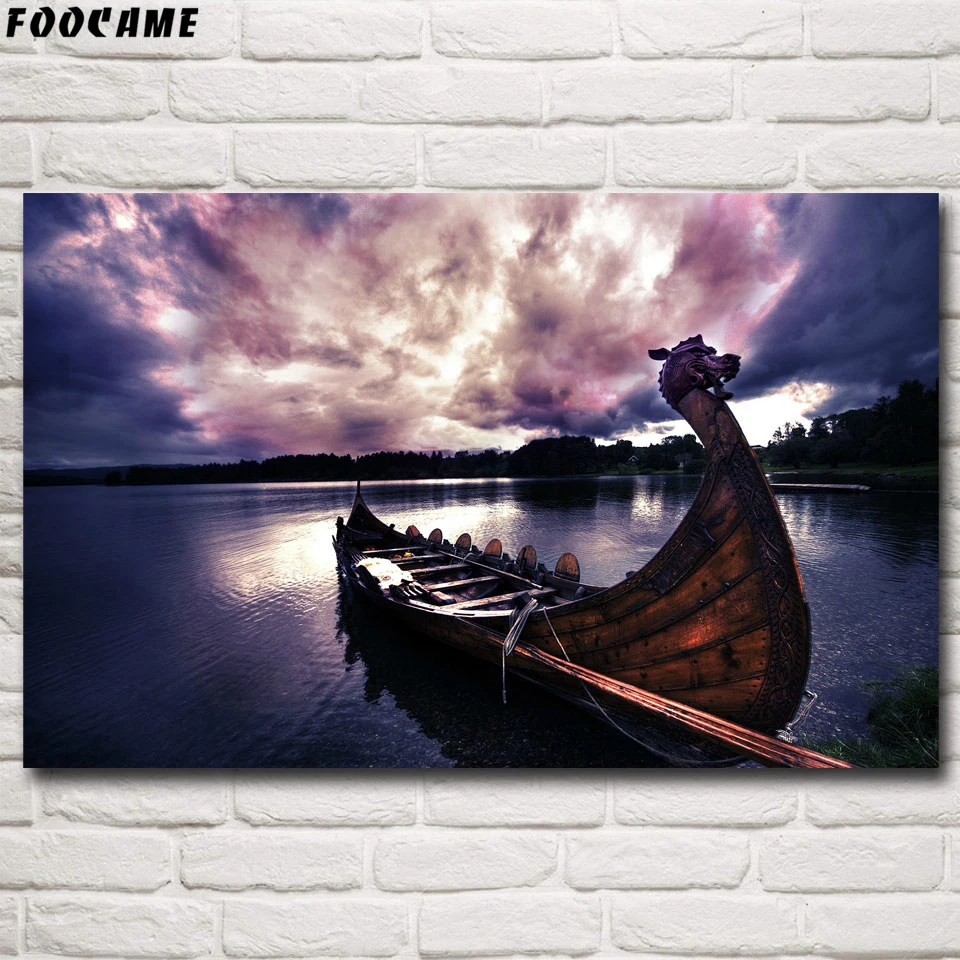

FOOCAME Vikings Longships TV Series Posters and Prints Silk Decoration Painting Wall Art Decorative Pictures For Living Room