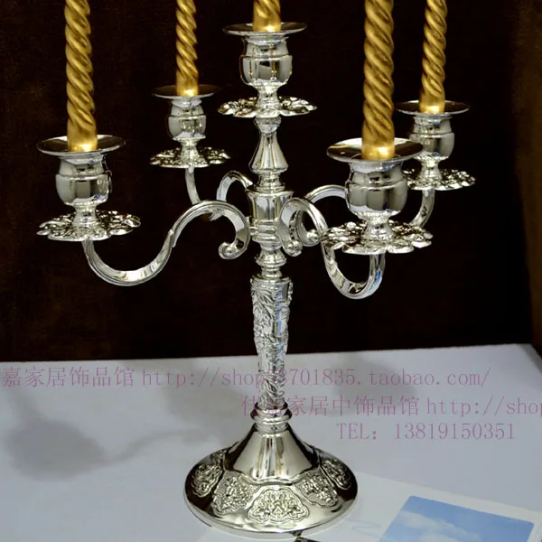 

Home supplies candle table Silver carved classical five head candlestick candle holders candlebra