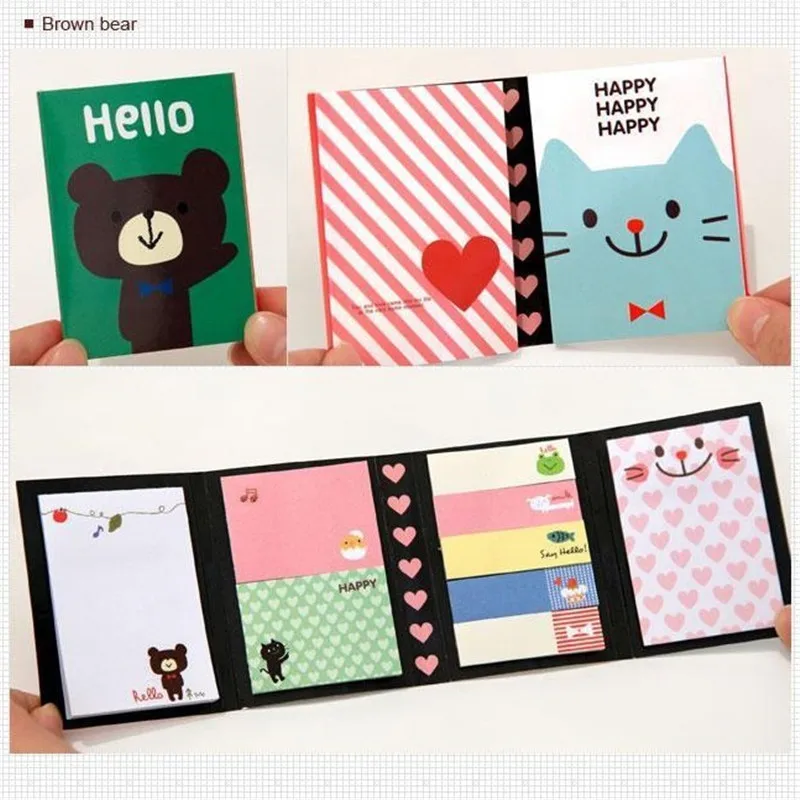 

4 Folding Memo Pad Kawaii Sticker Refrigerator Books Labels Sticky Notes Animal Notebook Sticker Study Stationery Dairy Sticker