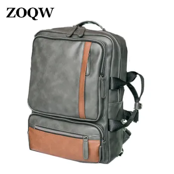 

2018 New Fashion Men Backpack Retro PU Shoulders Bag Large Capacity Leisure Travel Backpacks School Bag For Teenager SW0227
