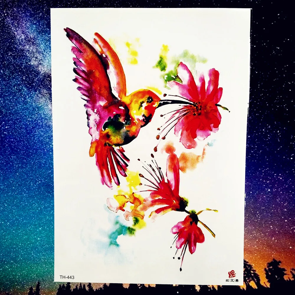 Временная Акварельная Татуировка Flying Hummingbird милые водостойкие татуировки на