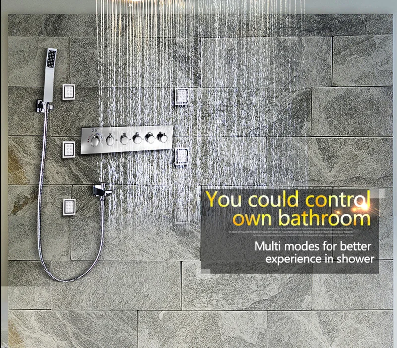 Embed Ceiling Rainfall Showers Set Massage Spray Led Electric Power Bathroom 5 Way Conceal Install Thermostatic Shower Faucets  (22)
