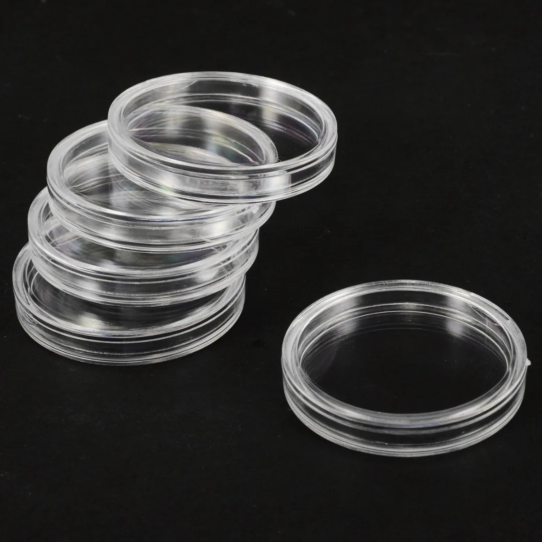 New Coin Collection Storage Box Case Holder Clear Display Album + 27mm/30mm 100pcs Capsule Case Transparent Round Storage Box