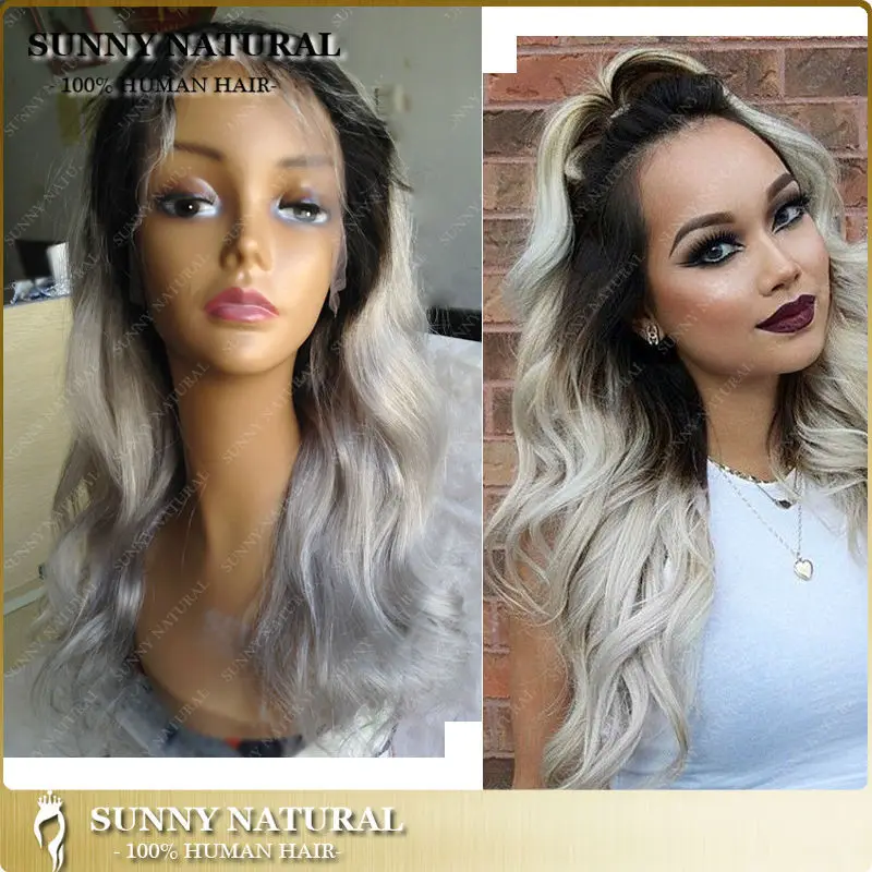 ombre gray human hair wigs silver grey lace front wig virgin brazilian