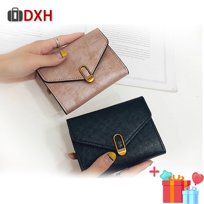 

Fashion 2019 New Women's Wallets Female Short Small Cash Purses Retro Hasp Synthetic Leather/PU Women Coin Wallet Card DXH 3Fold