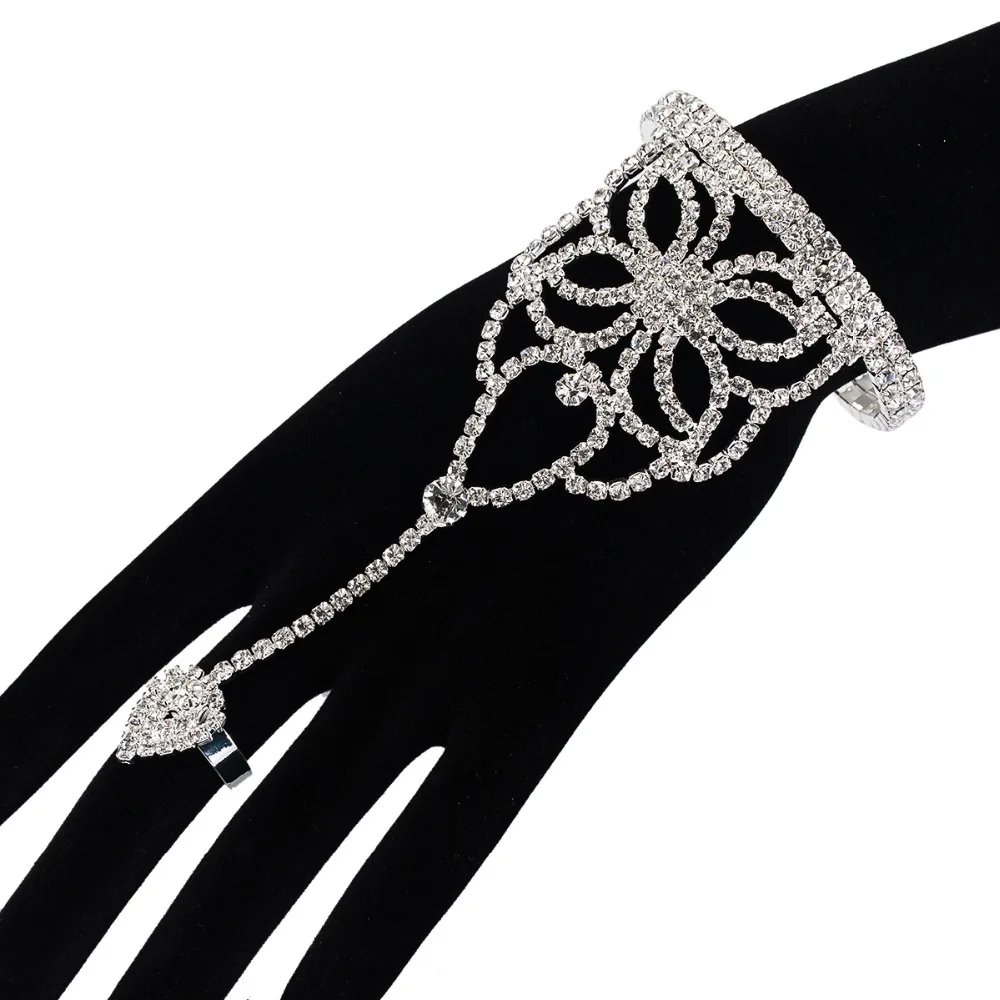 

YFJEWE Newest Women Rhinestone Crystal Wedding Cuff Bracelets Water Drop Hand Chain Fashion Bracelet Jewelry B207